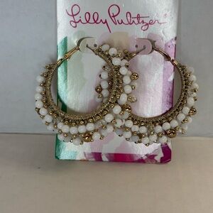 Lilly Pulitzer Gold-Tone Hoop Earrings with White Beads